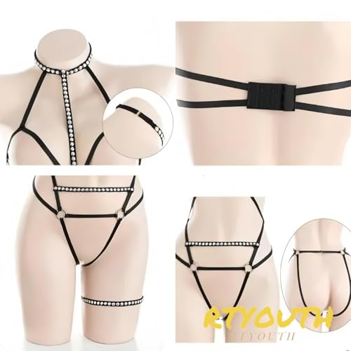 [RTYOUTH] ボンテージ メンズ 大きいサイズ セクシー 男の娘 コスプレ ランジェリー ぽっちゃり 過激 変態 SM 黒 透け 誘惑 女王様 緊縛 オープンクロッチ - 画像3
