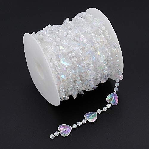 ShawFly 10M Acrylic Transparent Heart Diamond Crystal Beads Garland Diamond Wedding Tree Decor for Wedding, Party, Curtain,Door Curtain, Home Decorations (Heart)