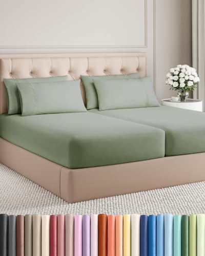 Image of Split King 7 Piece Bed Sheet Set - Comfy, Breathable & Cooling - Eucalyptus