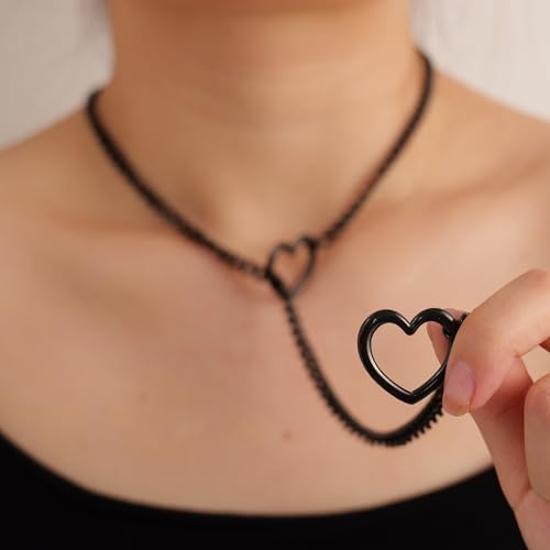 heart slip chain necklaces for womenstainless steel o-ring adjustable lariat y-necklacepunk gothic cuban collar choker necklace for women