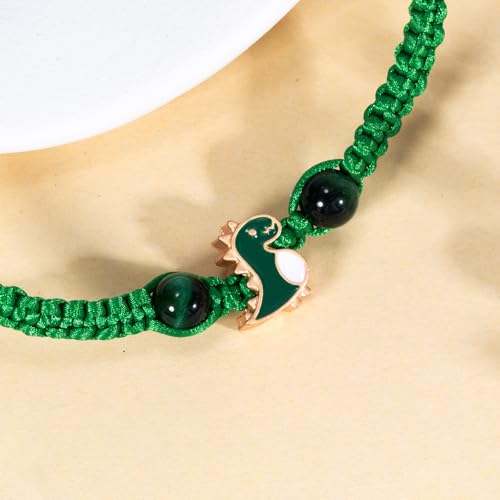 Back to School Dinosaur Bracelet,Brave Roar Adventure Wristband Gift,Green Cord Blue Bead Variants,Great Gift for Students Ready to Explore and Shine3