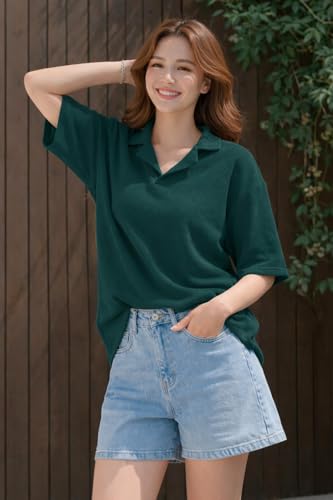 Image of Zilcon Oversized Tshirts for Women V-Neck Summer Short Sleeve Casual Loose Top