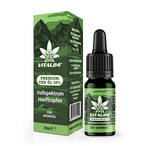 VITAL24 CBD-ÖL 10% - Vollspektrum Hanföl Tropfen - 10 Prozent Cannabidiol - Cannabisöl - Vital CPD Oil - CBD Ol Hanftropfen - 10ML