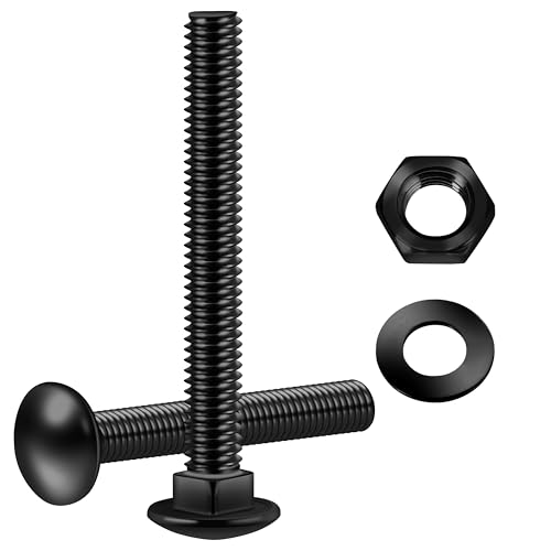 Mywish (6 Sets) 3/8-16 x 3 Carriage Bolts Screws Round Head Square Neck and Hex Nuts & Flat Washers Full Threaded 304 Stainless Steel Black Oxided 3/8 Bolts by MYWISH - Used condition - US$10.16