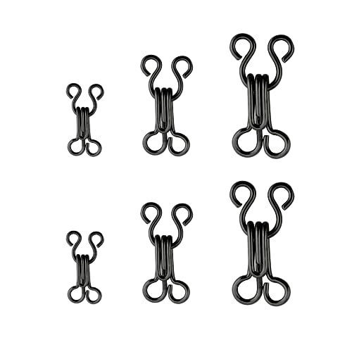 Cierre de Gancho y Ojo de Costura, 12 Pares Cierre de Gancho y Ojo de Sujetador, Cierre de Gancho y Ojo de Ropa Interior, Accesorios Artesanales de Costura Bricolaje, 3 Tamaños(Negro)