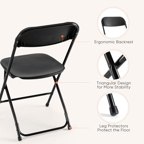 Sweetcrispy Pack of 10 Plastic Folding Chairs with 150kg Capacity, Heavy Duty Metal Folding Chairs, Easy to Use and Storage, Outdoor and Indoor, for Home, Office, Office