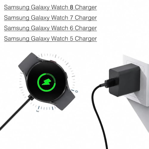 Image of Watch Charger Compatible for Samsung Galaxy Watch 8 /8 Classic, 7 /6 /Ultra, 5 /5 Pro /4 /4 /6 Classic /3 /Active 2 /1, Magnetic Wall Fast Charging Adapter & Cable, Magnetic Wireless Charging Cable 3.3FT