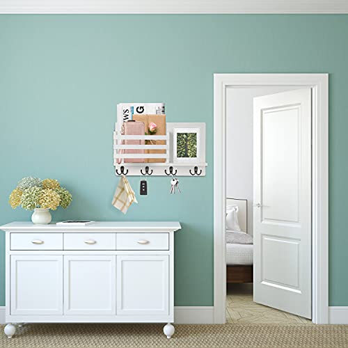 JIIKOOAI Holz Wandorganizer mit Haken – Multifunktionaler Schlüsselhalter für Briefe, Zeitschriften & Prospekte | Stylischer Wandregal mit Zeitungsständer