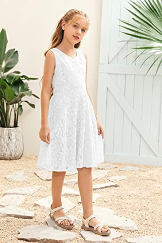 Coutgo White Girls Dresses Crew Neck Tank Dress Solid Color Sleeveless Casual Sundress 7-8 Years #TOP3