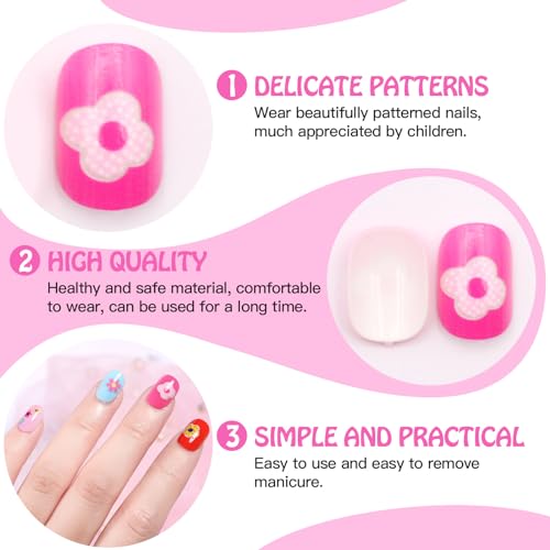 Scettar Kids 120pcs False Nails - Press On, Stick On, Full Cover Short False Fingernails for Girls, various colors, 0.04 g (Pack of 24) - Image 3