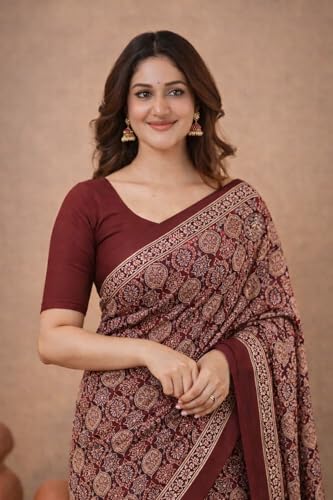 Image of Jack & Jini Women's Floral Print Pure Georgette Saree with Blouse Piece | Soft Casual & Festive Drape | Gift for Mother, Wife.