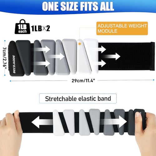 Image of BECOJADDE Ankle Weights for Women Wrist Weights Set of 2 (1 lb /2 lb Each) Adjustable Arm Leg Weight for Womens Men Suitable for Walking Swimming Running Pilates Yoga Gym