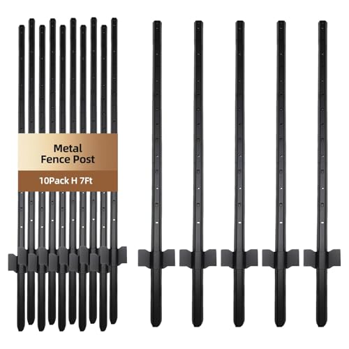 10 Pack Metal Fence Post 7FT Heavy Duty Garden Fence Post for Wire Fence Fence Posts No Dig U Post for Lawn Garden Farm