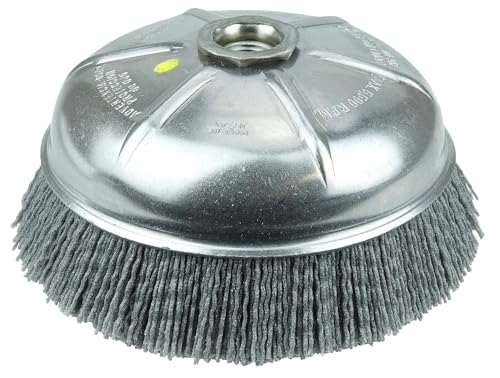Image of Weiler 14516 6 inch Nylox Cup Brush, 0.040 inch /120 Grit Crimped Nylon Fill, 5 /8 inch-11 UNC Nut, Made in the USA