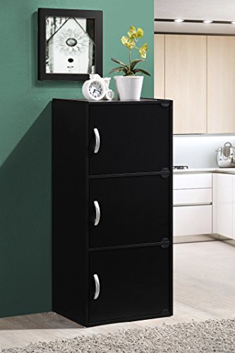 Hodedah Import 3-Shelf Bookcase Cabinet, Black #TOP4