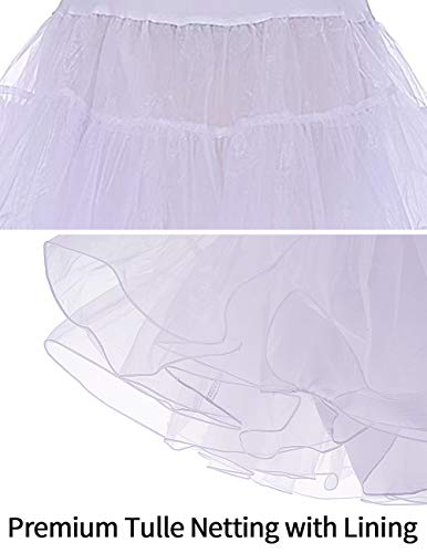 DRESSTELLS Jupon années 50 Vintage en Tulle Rockabilly Petticoat Longueur 66cm/26,White L