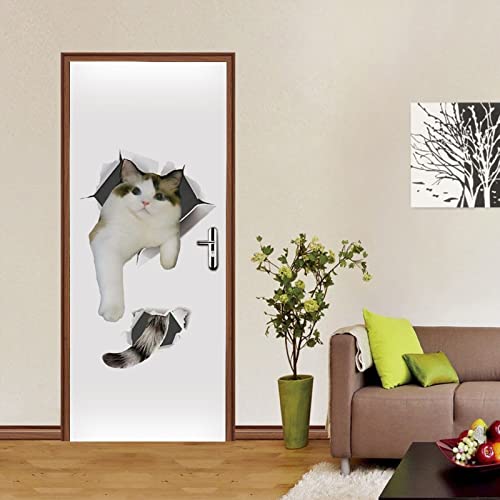 autocollant frigo 77x200cm(30.31 inches * 78.74 inches)Chats animaux Autocollants de porte 3D pour portes intérieures autocollant de porte étanche effet 3D papier peint bricolage peintures murales sal
