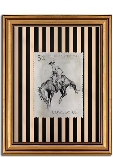 Vintage Gold Framed Wall Art for Living Room Western Striped