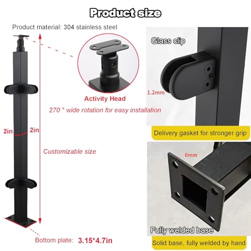 Solución para balcones: poste de barandilla de vidrio cuadrado negro 7