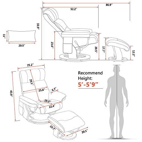 Mcombo Swivel Recliners With Ottoman, Reclining Tv Chairs With Vibration Massage, Faux Leather Ergonomic Lounge Chair For Living Room Bedroom 4832 (Dark Brown) #TOP2