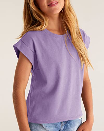 Girls Cap Sleeve T-Shirts Kids Summer Tunic Tops Cute Crewneck Tees Blouses for 5-14 Years3