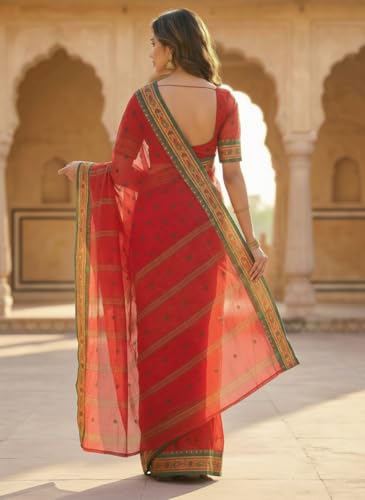 Image of WoodenTant Women's Pure Cotton Taant Saree with Designer Border