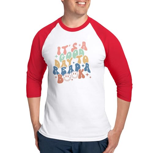 CafePress It's A Good Day to Read A Book Men's Cotton Baseball Jersey, 3/4 Raglan Sleeve Shirt Red/White
