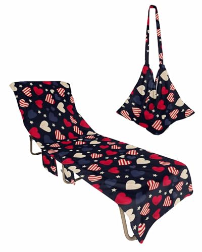 Red Love Heart Valentines Beach Lounge Chair Towel Cover, Soft Chaise Lounge Towel with Side Pockets Patio Pool Chairs Cover for Beach/Pool Sunbathing 29x85 Cute Star Classic Black