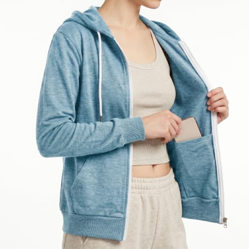Image of GIVON Womens Casual Zip Up Hoodie Cotton Blend Soft Fabric Basic Layering Hooded Jacket with Kangaroo Pocket