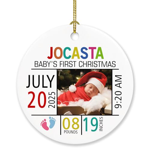 Baby First Christmas Picture Ornament, Personalized Name/Photo/Info Baby's First Christmas Ornament, Custom Any Picture Baby's 1st Xmas Ornament Gifts for Family Dad Mom New Parent Grandparents