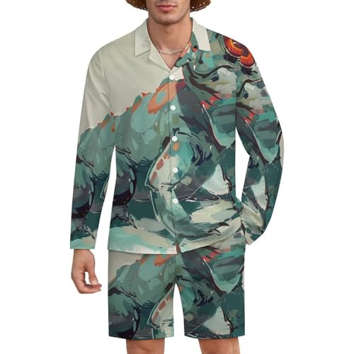 Cartoon Monitor LizardMen's Long-sleeved Suits for Everyday Casual Wear