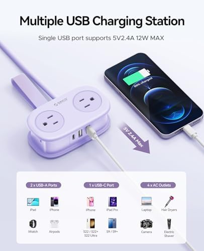 ORICO Purple Cruise Approved Travel Power Strip with 4FT Extension Cord — view 7