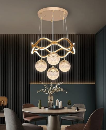 Image of Desidiya LED Pendant Light with 4 Crystal Balls | Modern Ceiling Light | Modern LED pendant light with 4 crystal balls, warm white glow, perfect for dining, living room & kitchen decor.