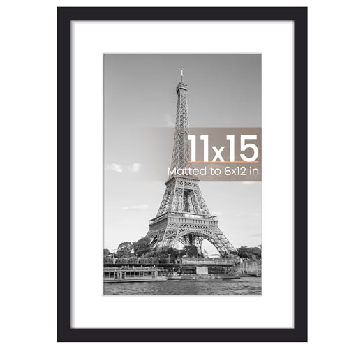 Image of upsimples 11x15 Picture Frame, Display Pictures 8x12 with Mat or 11x15 Without, Wall Hanging Photo Frame, Black, 1 Pack