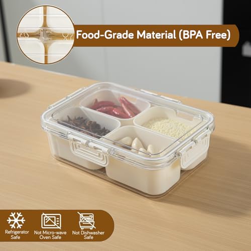 Image of HOKIPO Fridge Storage Containers with 4 Partition - BPA Free Food Grade Plastic Storage Containers for Refrigerator & Freezer | Fresh Vegetable Crisper Box & Kitchen Storage Set (AR-6106)
