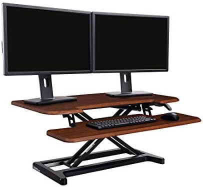 FlexiSpot Stand up Desk Converter -35" Standing Desk Riser with Deep Keyboard Tray for Laptop (35", Mahogany, M7MN)