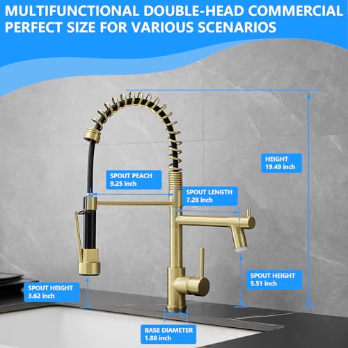 Image of Gold Kitchen Faucet with Sprayer AIMADI,Modern Single Handle Spring Gold Kitchen Sink Faucet