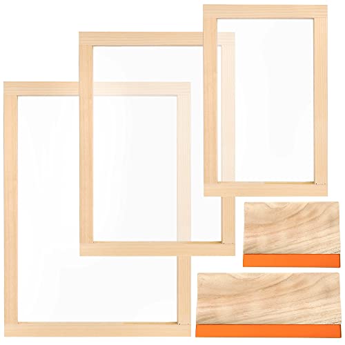 Caydo 3 Sizes Wood Silk Screen Printing Frame With 2 Sizes Screen Printing Squeegee For Screen Printing(10 X 14 Inch, 8 X 10 Inch, 6 X 8 Inch) #TOP22