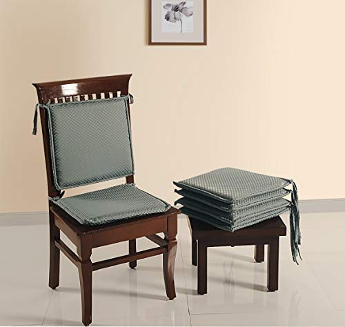 Image of Swayam Pure Cotton Reversible Chair Set Pads with Loops 16X16 | Machine Washable Chair Pad Set of 3 | Indoor Square Cushion Seat Or Chair Pads