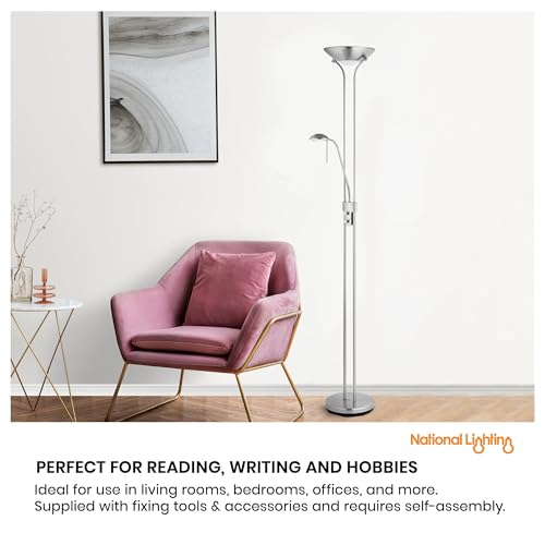 National Lighting Mother and Child Uplighter Floor Lamp with Reading Light - Satin Chrome Finish Floor Lamps for Living Room R7s/G9 Bulbs (Not Included) - 4