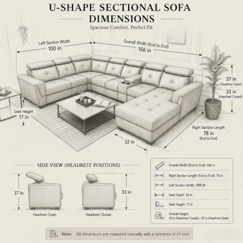 Image of Mishel 12 Seater Sofa Set for Living Room | Sectional U Shaped 12 Seater Sofa with Storage & Cupholder (Cream Leatherette, RHS)