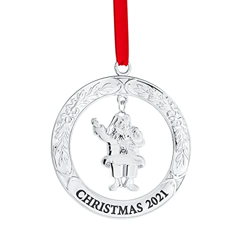 Klikel Christmas Ornament 2021 - Shiny Silver Christmas Ornament 2021-2021 Ornament Engraved Christmas 2021 with Hanging Santa - Silver Ornament for Christmas Tree with Red Ribbon and Gift Box Klikel Christmas Ornament 2021 - Shiny Silver Christmas Ornament 2021-2021 Ornament Engraved Christmas 2021 with Hanging Santa - Silver Ornament for Christmas Tree with Red Ribbon and Gift Box