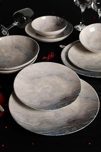 Elegante juego de cena de 24 piezas, 100% porcelana, incluye platos de servicio, cuencos y platos de postre, apto para lavavajillas y microondas, perfecto para cualquier ocasión