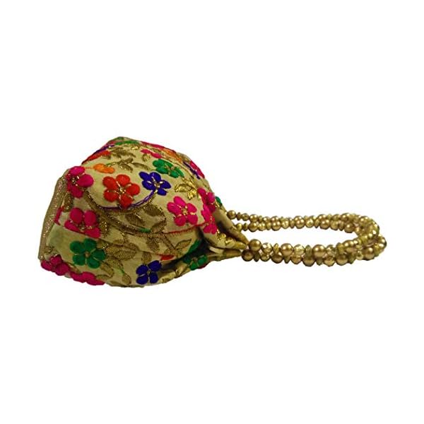 DMS RETAIL Women's Embroidered Silk Potli Bag with Pearl Beads Drawstring - Multicolor - Image 6