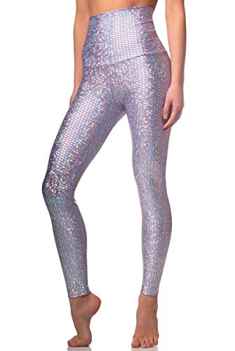 Emily Hsu Lavender Mermaid Sneaker Legging-Printed-M Womens Sparkle Yoga Leggings Printed
