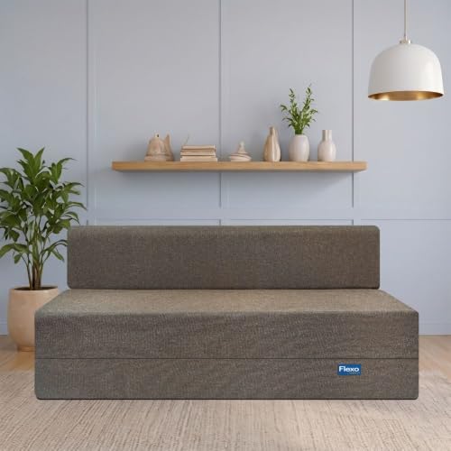 Image of Starlon 3 Seater Sofa Cum Bed Foldable 3-in-1 Sofa Bed with 1 Year Warranty, Washable Jute Fabric Cover |Coffee Brown 5x6.5 Ft
