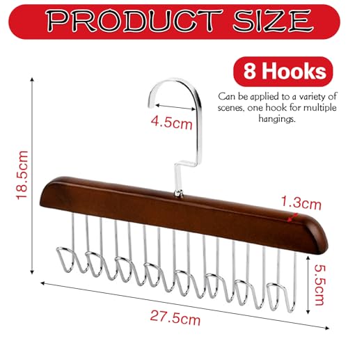 iTYOOS 2 Pieces Belt Hanger for Wardrobe Wooden Belt Hanger for Closet Anti Slip Multi Hook Coat Rack Sturdy Wooden Belt Holder Anti Slip Multi Hook Coat Rack Bra Hanger with 8 Hooks Reddish brown - Image 2