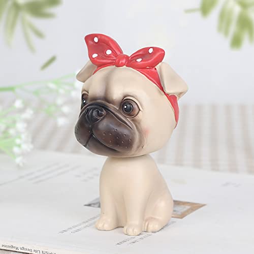 Keyum Cute Bobble Head Dog Car Dashboard Decoration Mini Bobbleheads Pug Figurine Funny Shaking Head Dog Toy Animal Puppy Home Office Desktop Resin Ornaments #TOP1