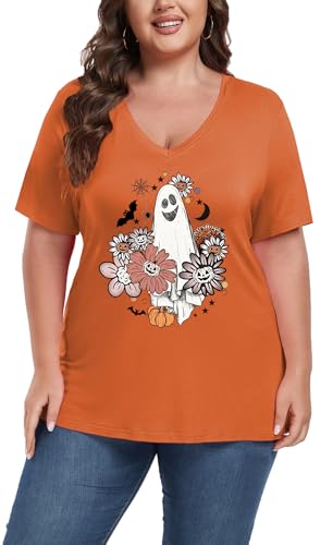 Image of ForHailey Women's Plus Size Short Sleeve Tee Shirt V Neck Basic Ladies Loose Fit T Shirt 1X-5X