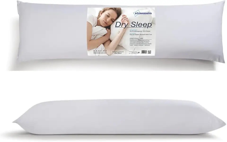 Travesseiro de Corpo Minhocão para Gestante - 45x130cm - Antitranspirante e Antialérgico - Branco